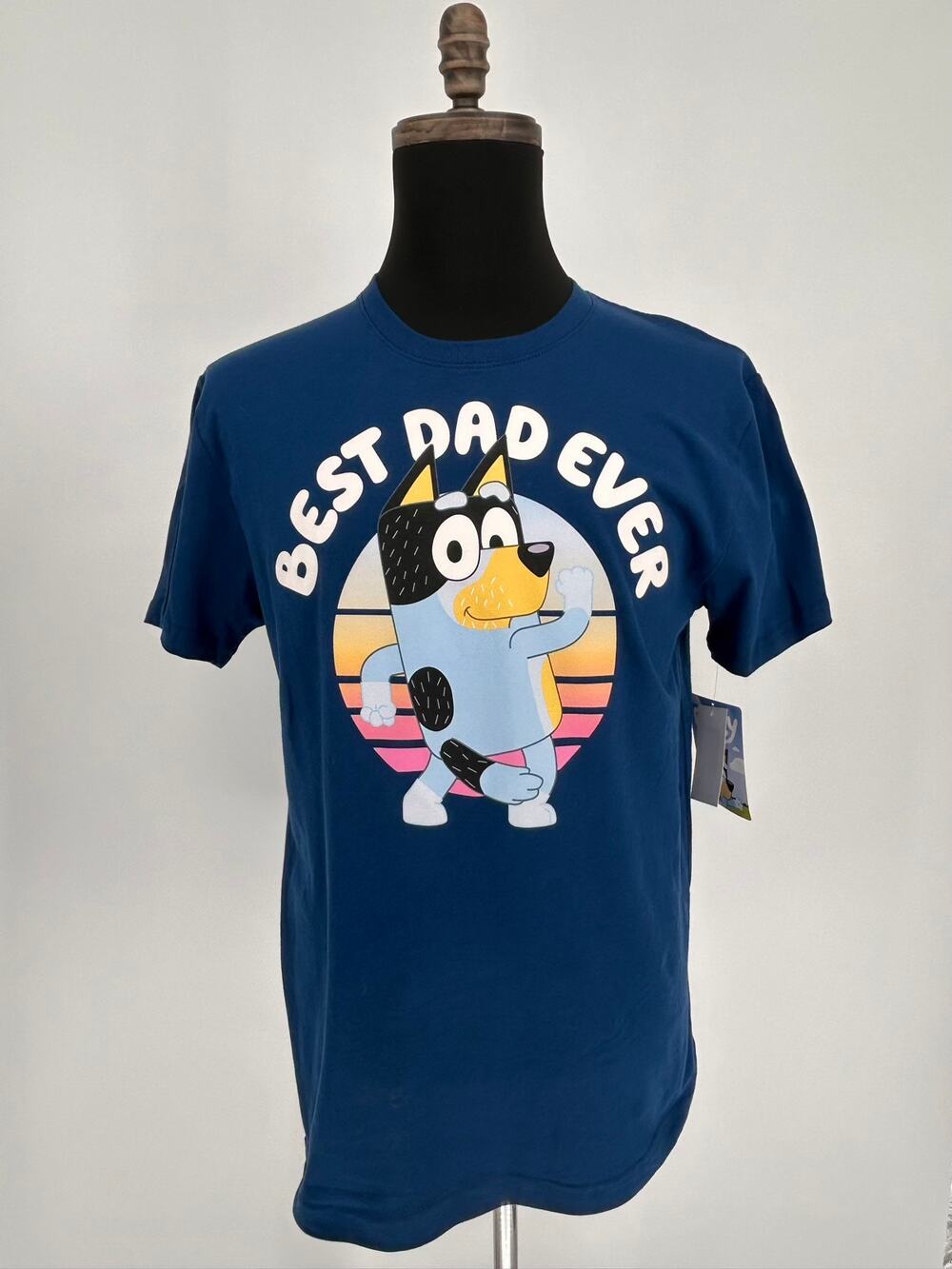 Bluey Best Dad Ever Men's T-Shirt Size M Navy Blue NWT Graphic Tee